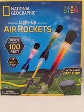 National Geographic 3 Light-Up LED Air Rockets and Launch Base STEM Used