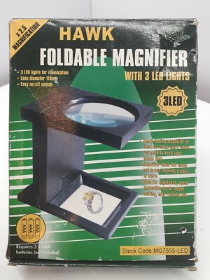 HAWK Foldable Magnifier MG 7555 For Examining Jewelry, Coins, Stamps~Free Ship!