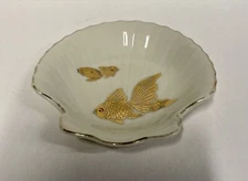 Gold Fish Takahashi Porcelain Trinket Dish Japan Hand Painted Shell Shape 5.25”