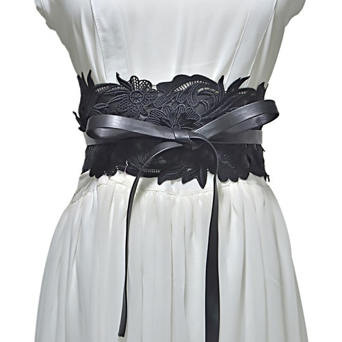Women's Obi Belt Wide Lace Waist Band Faux Leather Cinch Tie Up Corset 94”x3.7” - Picture 14 of 18
