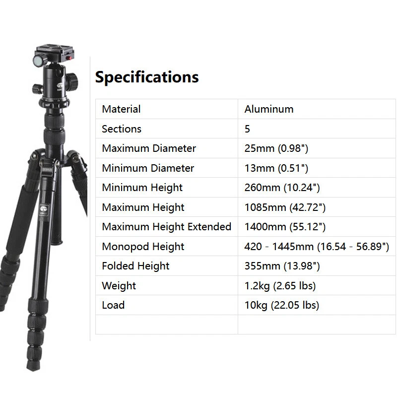 Sirui 1 Series A-1005 5-Section Al Tripod/Monopod with Y-Series Y-10 Ball Head - Image 2 of 4