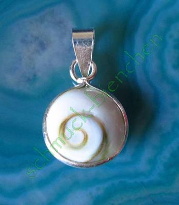 Ω Anhänger Shiva Eye Muschel Shivas Auge rund Sterling Silber 925