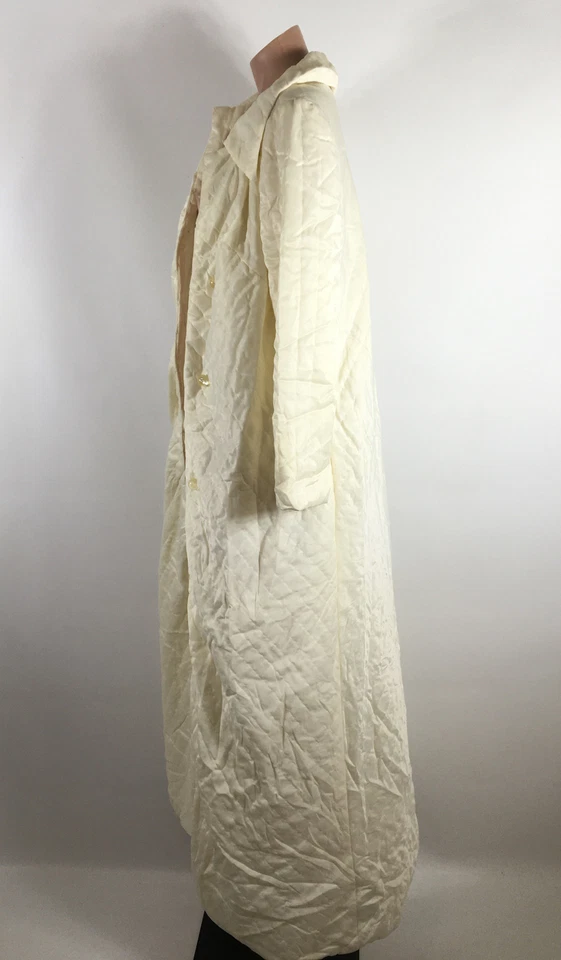 Abrigo de casa vintage años 70 marfil para mujer S/M acolchado botón delantero sedoso maricón Foto 4 de 4