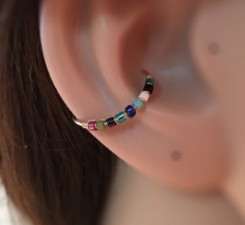 FloweRainboW Conch Earring Hoop Upper Lobe Piercing Ring 20g 13-16mm Gold Silver - Picture 1 of 9
