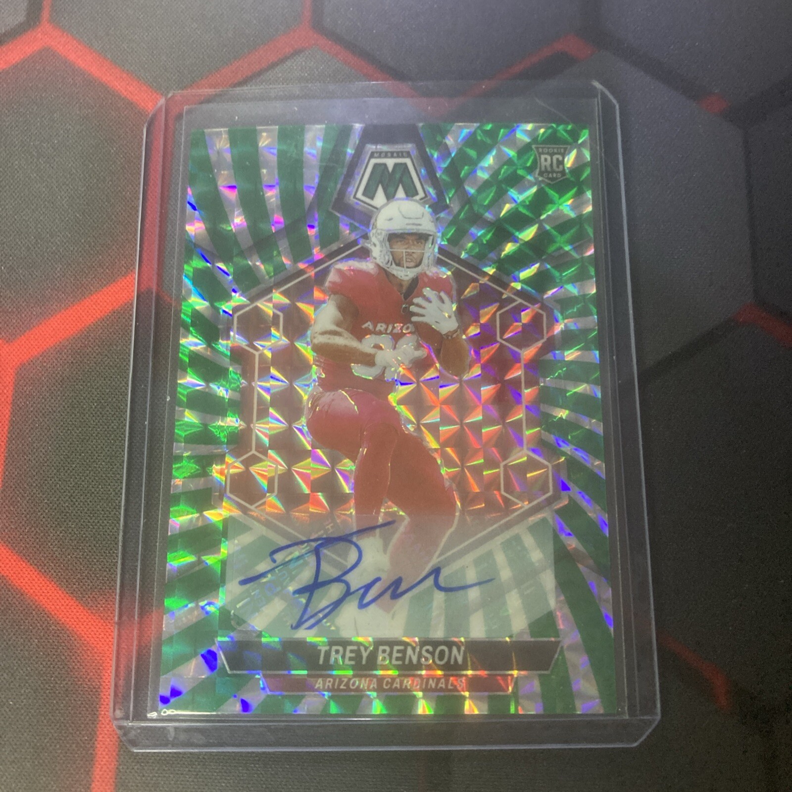 2024 Panini Mosaic FOTL TREY BENSON #/15 Rookie Auto GREEN SWIRL PRIZM FOTL #360