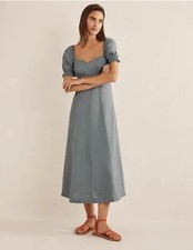 Boden 100% Linen dress puff sleeve, size 12, sage colour