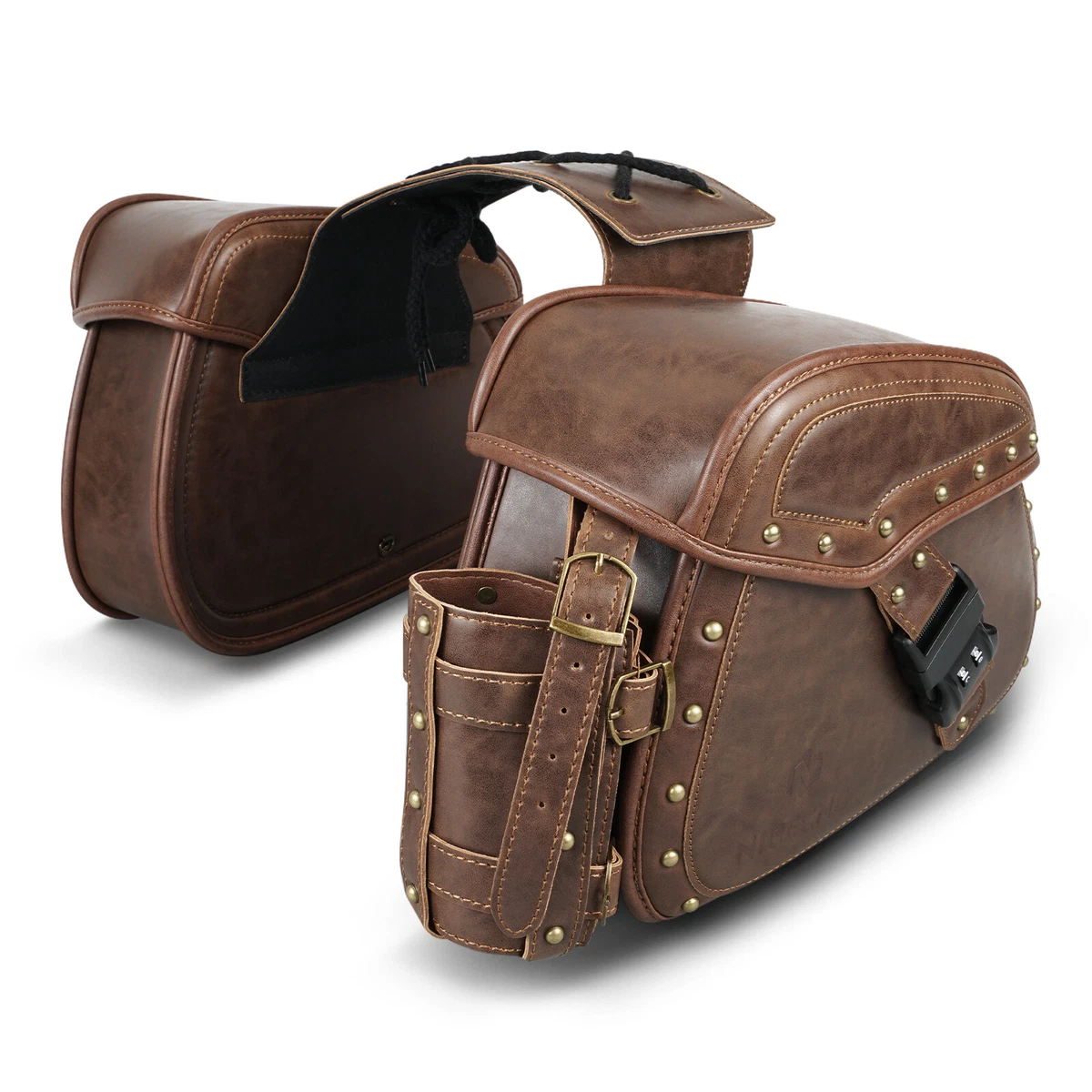 Motorbike Universal Luggage Leather Saddlebags For Kawasaki Vulcan