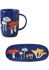 MUSHROOMS Now Designs Danica Large Ceramic Mug Cup Coffee Spoonrest Dish