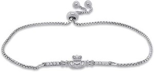 Authentic Natural Round Diamond Accents Claddagh Bolo Adjustable Bracelet Sterling Silver