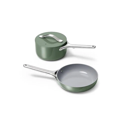 Space,Saving Mini Pan Set, Ceramic Non,Stick, Includes Convenient Rack