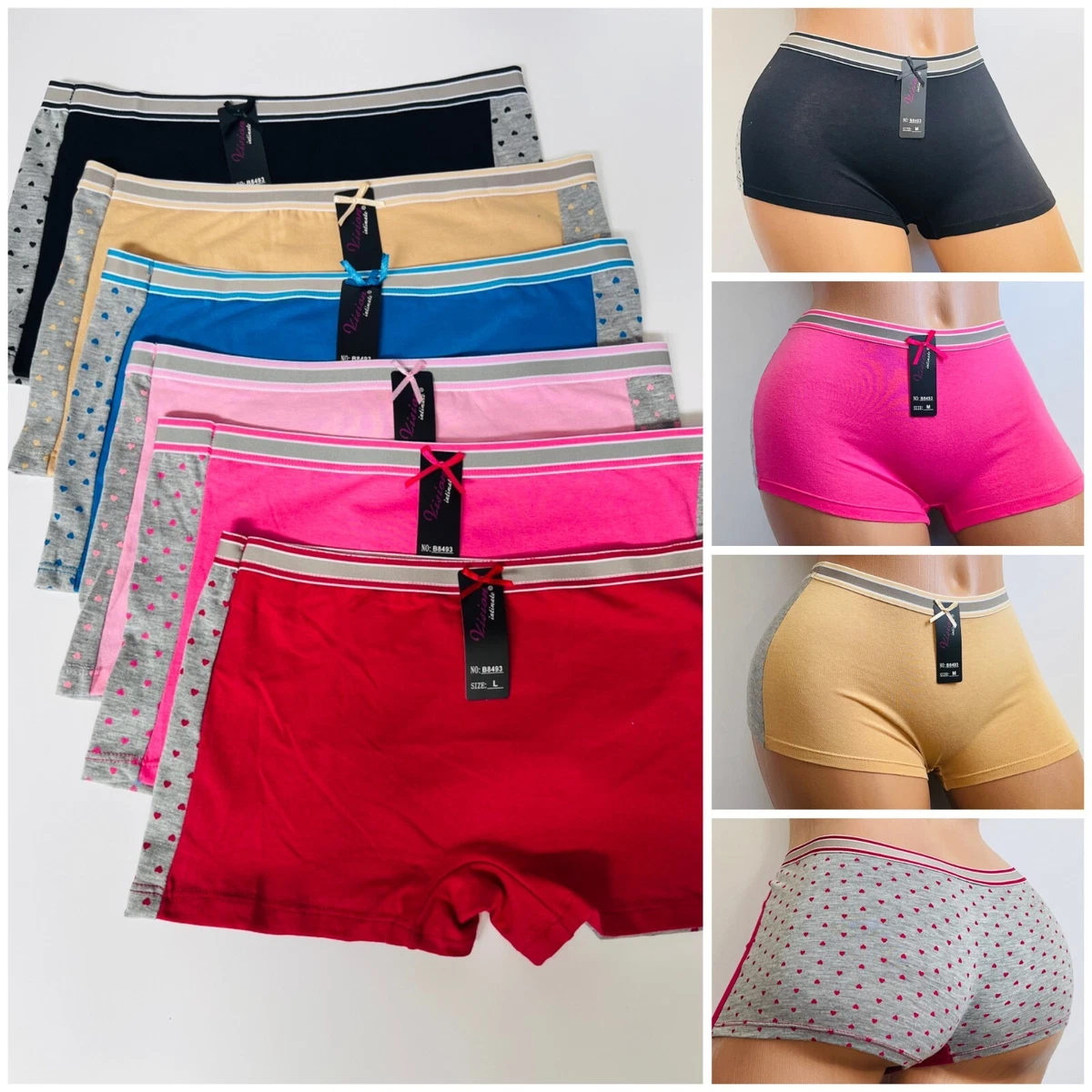 Women's Assorted Cotton Shortie Boyshort Panties, 6 Pack 