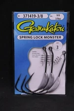 Gamakatsu Weighted Spring Lock Monster Hooks - Size 9/0 - 3/8 oz - Pack of 3