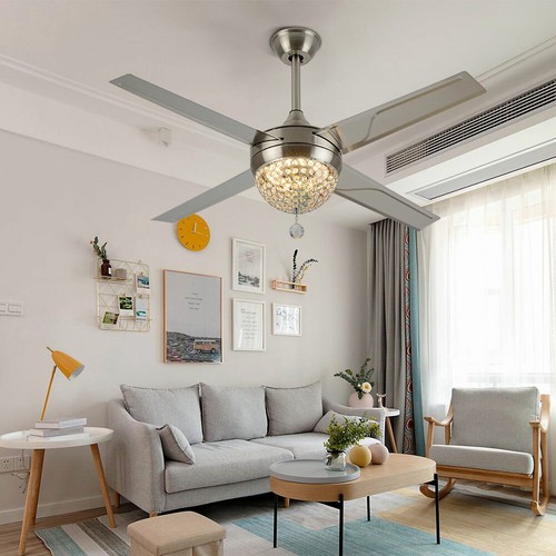 Flush Mount Ceiling Fan With Crystal Light Shelly Lighting