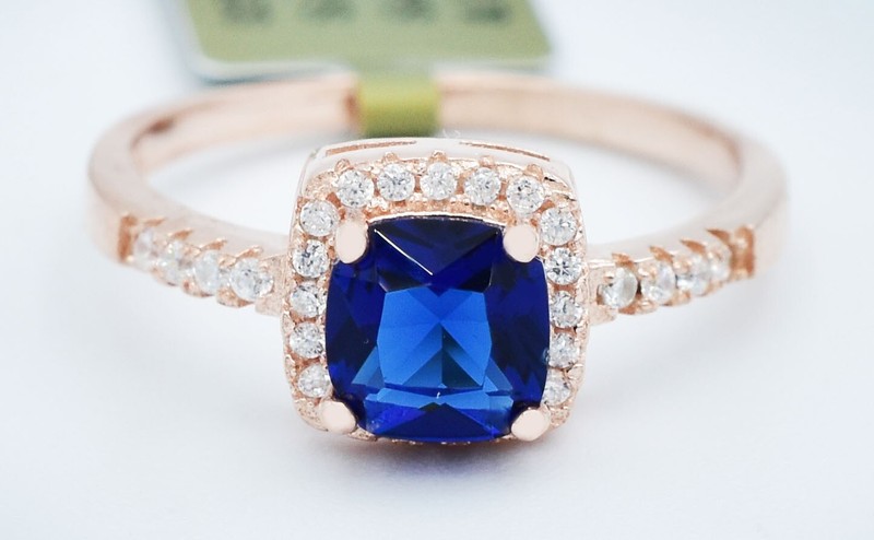 BLUE  1.10 Cts & WHITE SAPPHIRES  RING14K ROSE GOLD PLATED (.925) - NWT