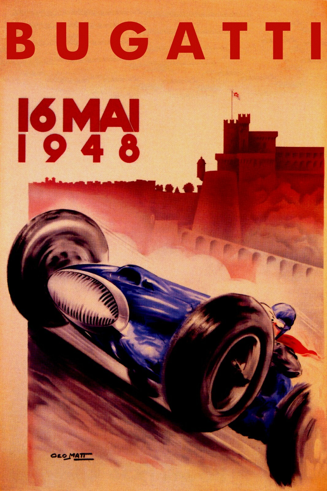 1948 Monaco Grand Prix Bugatti Automobile Car Race Vintage Poster Repro FREE S/H