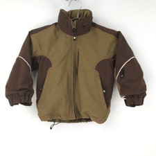 REI Puffer Coat Brown Beige Colorblock Zip Hooded Drawstring Youth Boys 4/5 XS