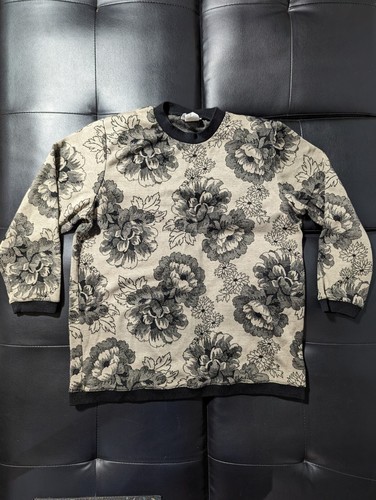 Vintage Cricket Lane All Over Floral Cream Black Sweater Pullover Made In USA M
