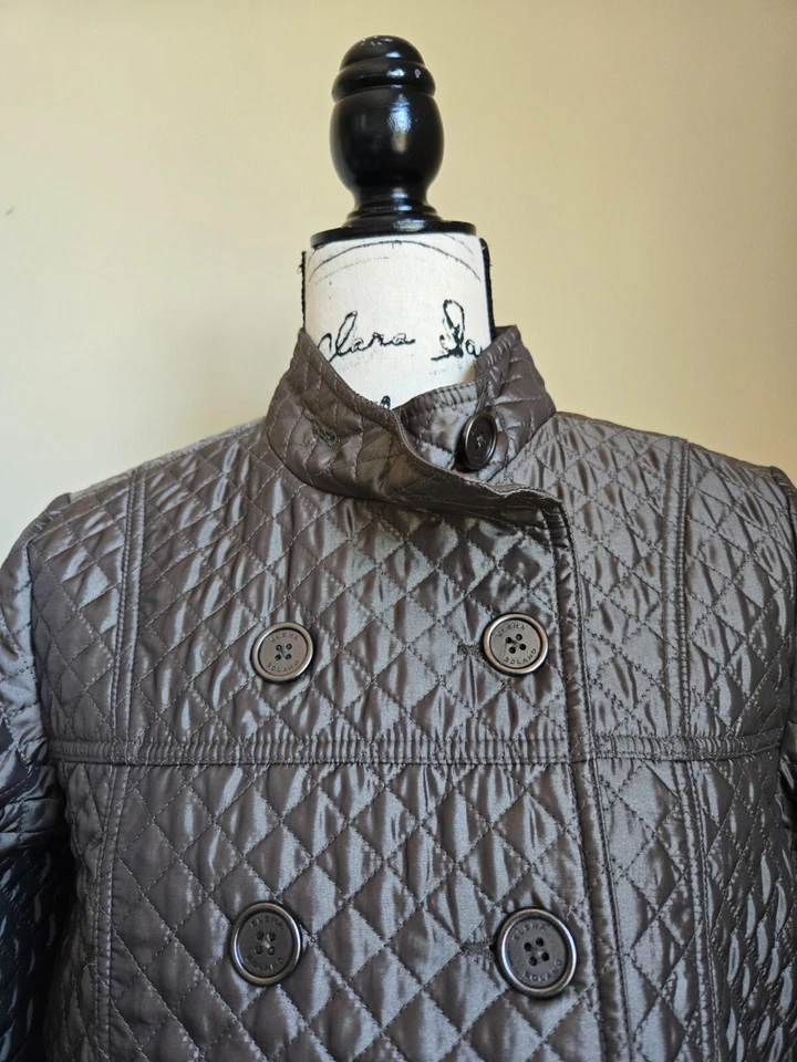 Elena Solano quilted jacket gray metallic button front womens M - Image 2 of 4