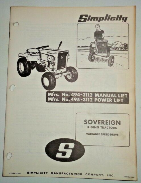 Simplicity 3112 Sovereign Riding Tractor Owners/Parts Manual Original