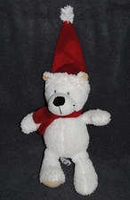 🍀Doudou Ours Blanc KINDER Echarpe + Bonnet Rouge Noël Peluche 24 Cm NEUF