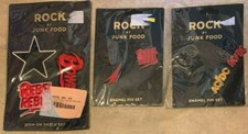 LOT AC/DC + David Bowie Rebel Rebel Rock Enamel Pins Patches Junk Food