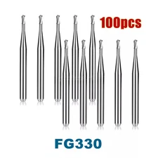100/Pk Dental Midwest FG #330  Shank Pear Shaped Carbide Burs Bulk 19mm