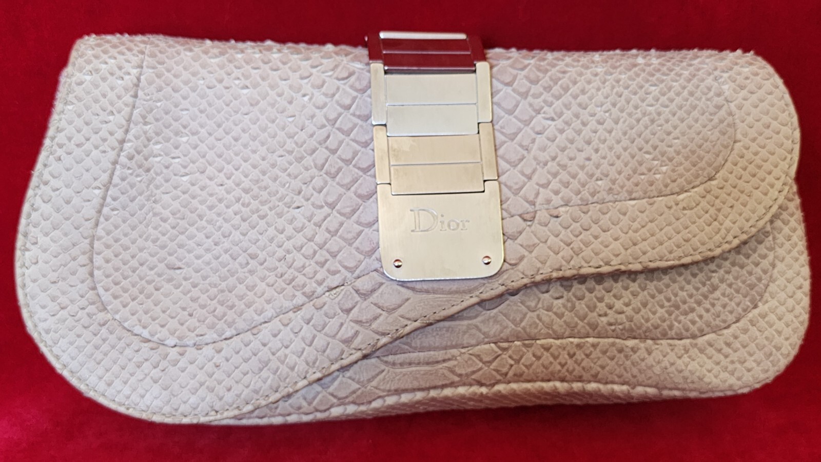 Vintage Dior Light Grey Python Saddle Clutch Bag - image 4