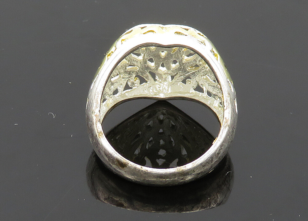 925 Silver Vintage Shiny 2 Tone Love Heart Dome Band Ring Sz 925 Silver Vintage Shiny 2 Tone Love Heart Dome Band Ring Sz