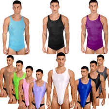 Men's Stretchy Wrestling Singlet Tank Top Bodysuit Athletic Jockstrap Underwear