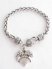 Mom Mother Momma Clear Crystal Heart Silver Lobster Claw Bracelet Jewelry Bling