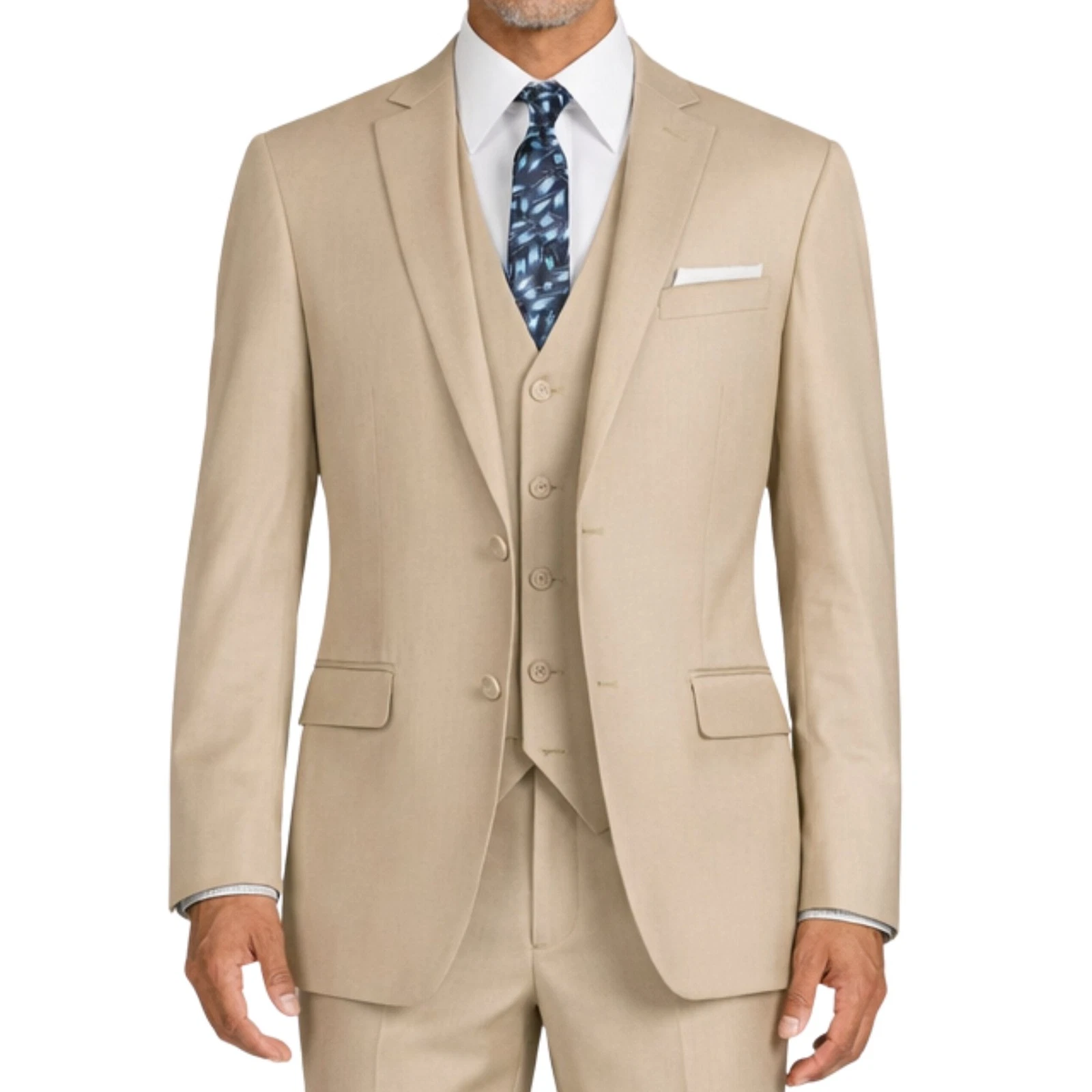 VINCI Men's Light Beige 3pc 2-Button Slim Fit Suit w/ Matching Vest - NEW