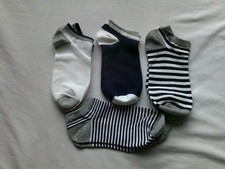 Ladies Socks X 4 Pair Measure 4-6 various stripe generally blue  / black + white