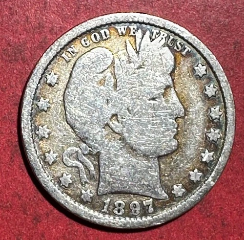 1897 US Barber SILVER Quarter "Philadelphia" Mint! VG Details! Old US Coin!