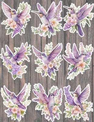 Purple Hummingbird Vinyl Die Cut Stickers Set Scrapbooking Laptop Waterbottle
