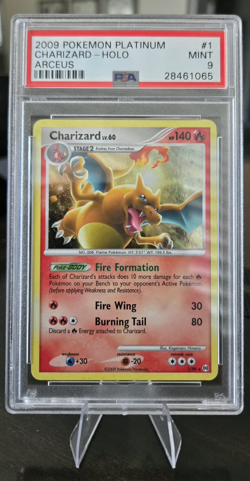 Pokémon Arceus Platinum Charizard Holo Rare Card #1/99 2009 Holo PSA 9