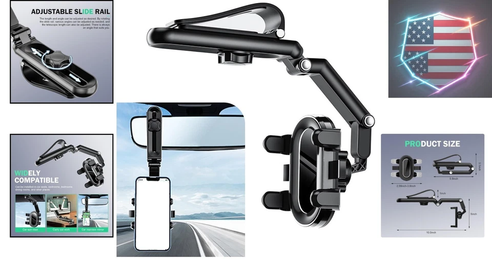 360° Rotatable Sun Visor Phone Holder for Safe Driving - Black, Foldable Design - Image 2 of 4