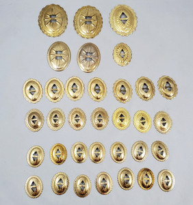 Lot of 34 Slotted Oval Conchos Brass Tone Scalloped Different Sizes Crafts Vtg