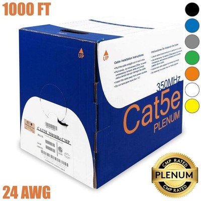 1000FT Cat5E Ethernet Network UTP Plenum Rated Cable 24AWG Copper Solid Wire