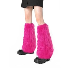 XEPST Faux Fur Fuzzy Leg Warmers Furry Boot Covers for Women, Warm Fuzzy Rose