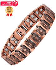 Feraco Copper Cross Bracelet for Men,Magnetic 9.25 inches, cross