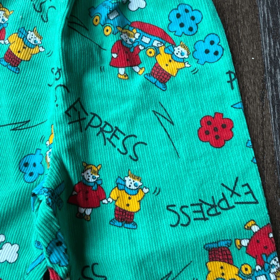 Pantalones de pana vintage 1989 playskool niños talla 12 mos verde niños tren estampado el Foto 2 de 4