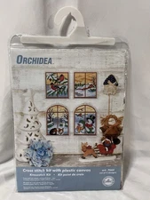 Orchidea Cross Stitch Kit w/Plastic Canvas Winter Windows Set of 4 Holiday