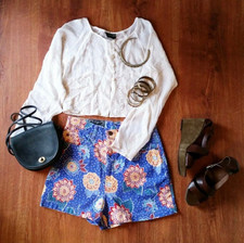 90s Vintage Colorful Denim Sunflower High Waist Jean Shorts Hot Pants Women XS S