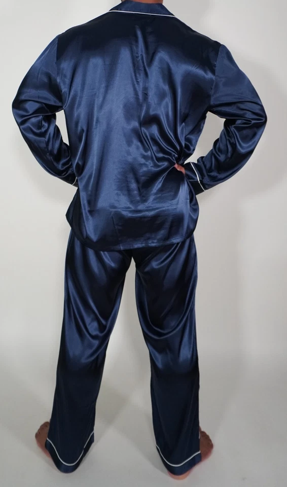 MEN'S SATIN BLUE PAJAMA SET SHIRT SIZE XLT - Image 2 of 4
