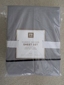 New Pottery Barn Teen PBteen Classic Oxford Queen Gray Sheet Set