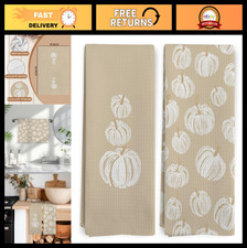 Boho Fall White Pumpkin Kitchen Dish Towels Set of 2, 16x24 Inch, Autumn Decor