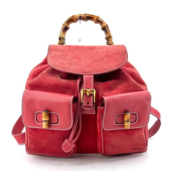 GUCCI Backpack Bamboo Suede Leather Red Authentic from Japan _0202