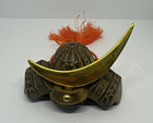 Japanese Samurai Helmet Vintage Miniature Cast Iron Brass Art Sculpture Asian