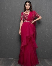 Womens Ready To Wear Lehenga Saree  Belt Bollywood Style Apple Organza Silk Fab