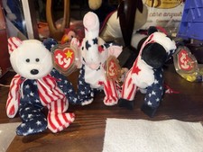 TY Beanie Baby Lefty 2000 Donkey Democrat 4th July Birthday MWMT Red White Blue